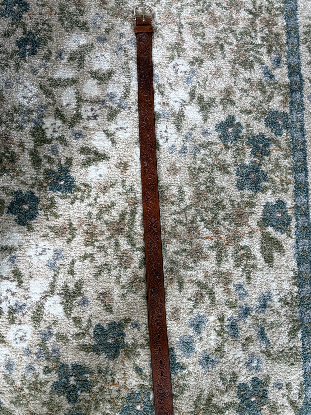 Tooled Brown Leather Women's Belt